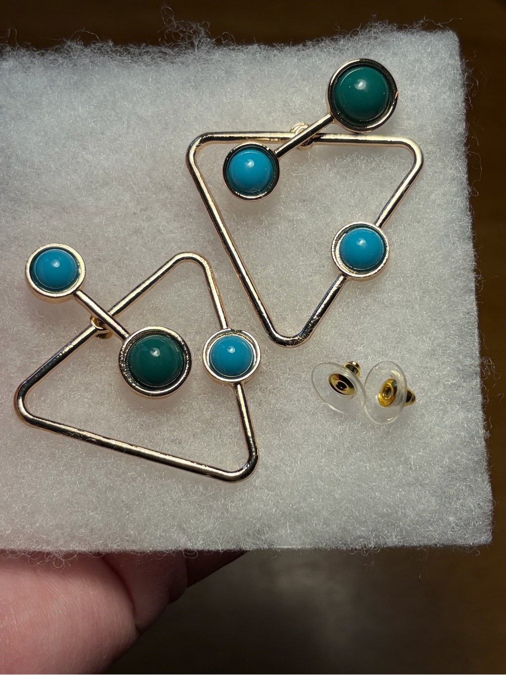 Geometric Ear Jacket Silver Bar Stud W/ Green & Turquoise Blue Stone Earrings